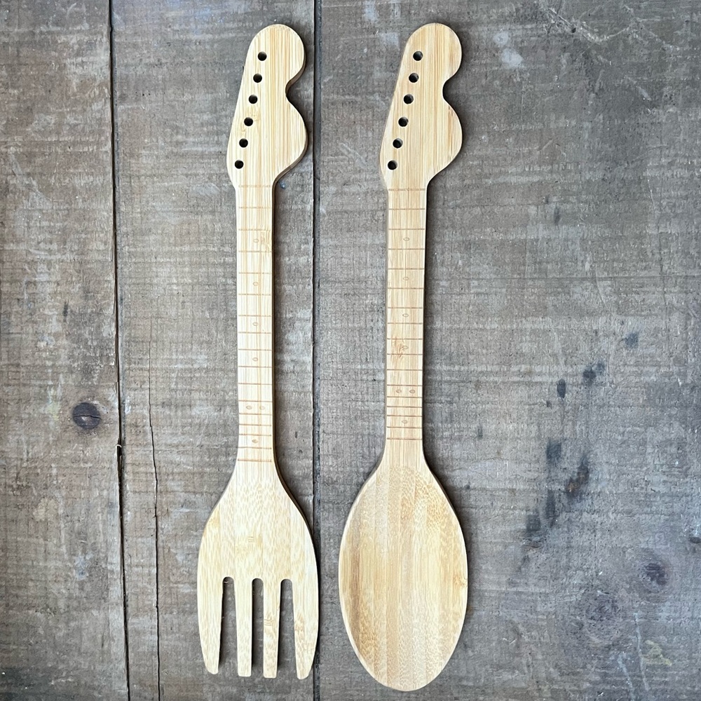Guitar Wooden Fork Spoon Kitchen Decorative Salad Utensils Guitarist Music New